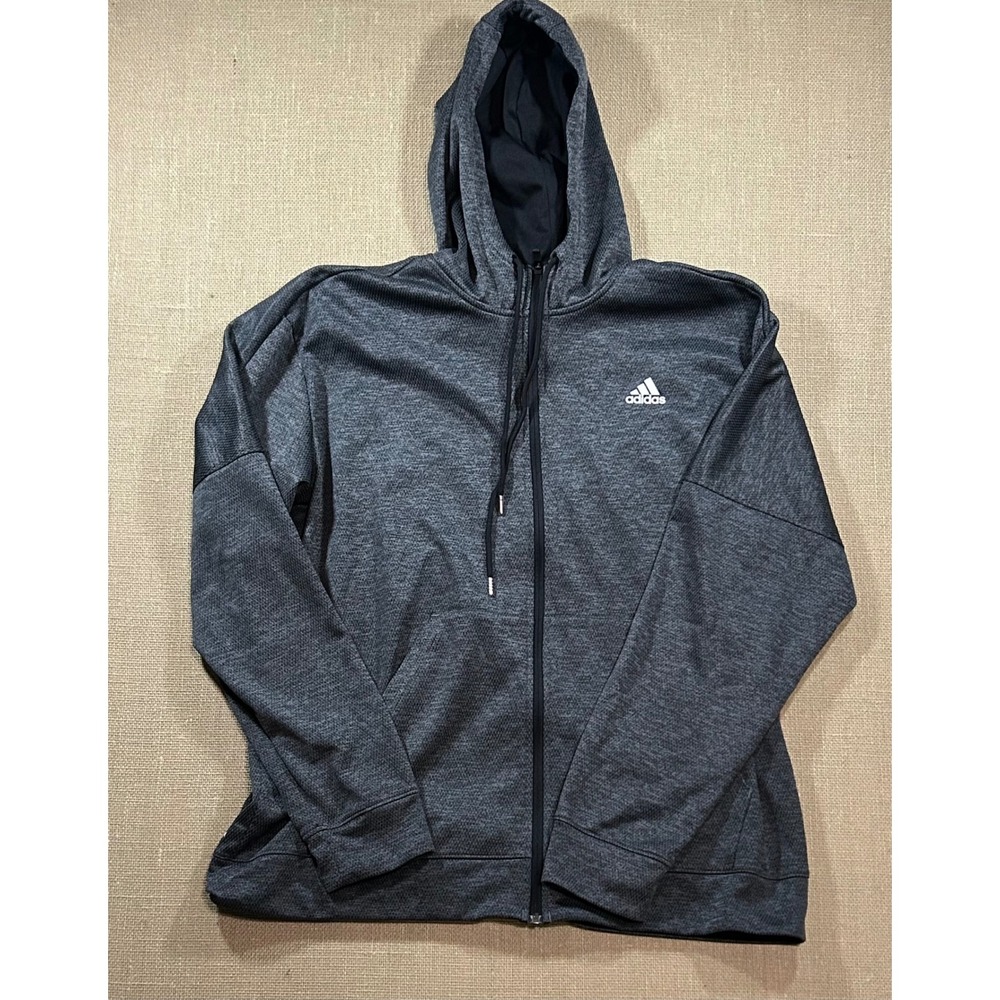 Adidas Mens Grey Heather Full Zip Performance Hoodie DU7767 Size 2XL